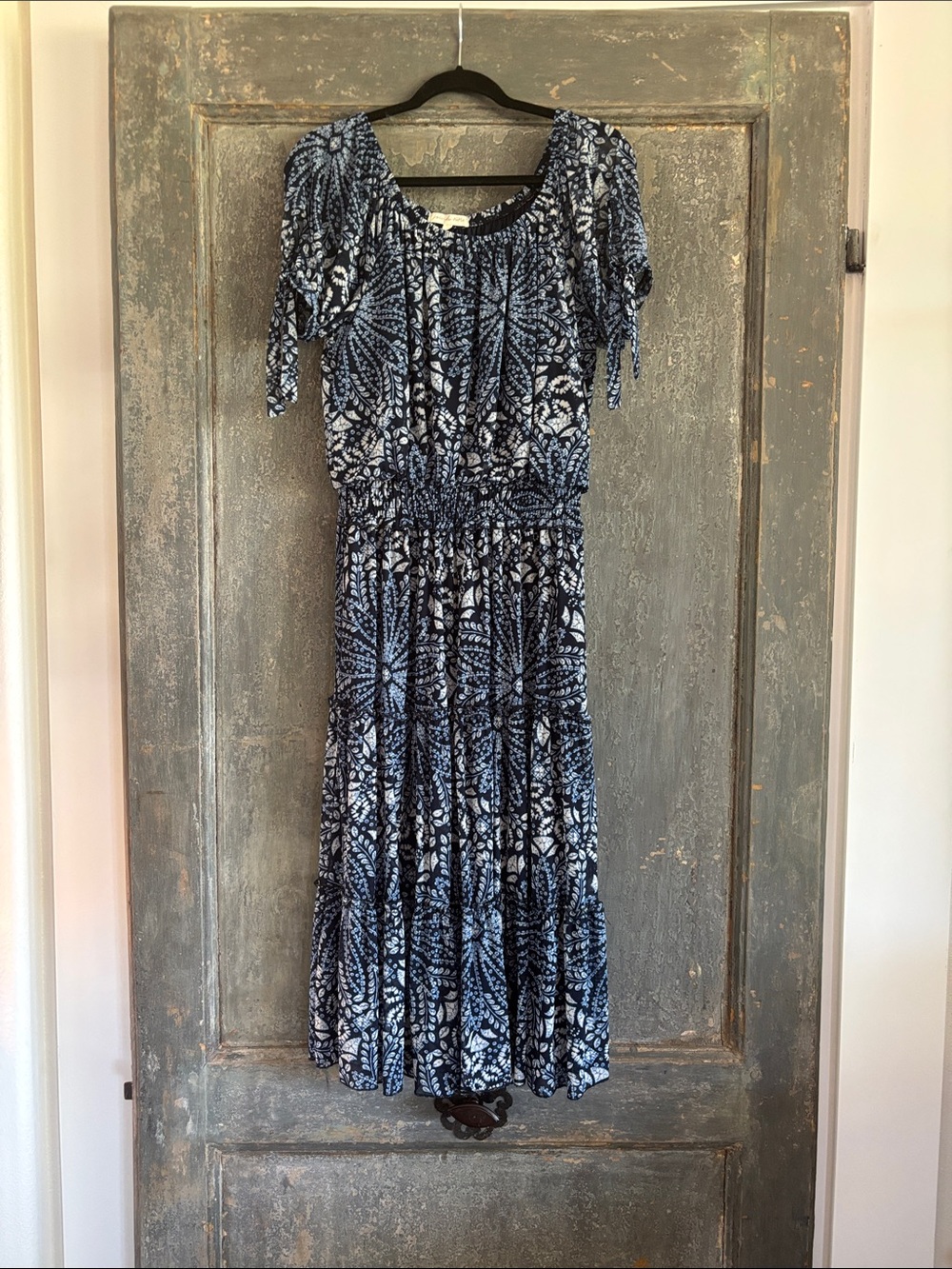 Navy Floral Smocked-Waist Maxi Dress